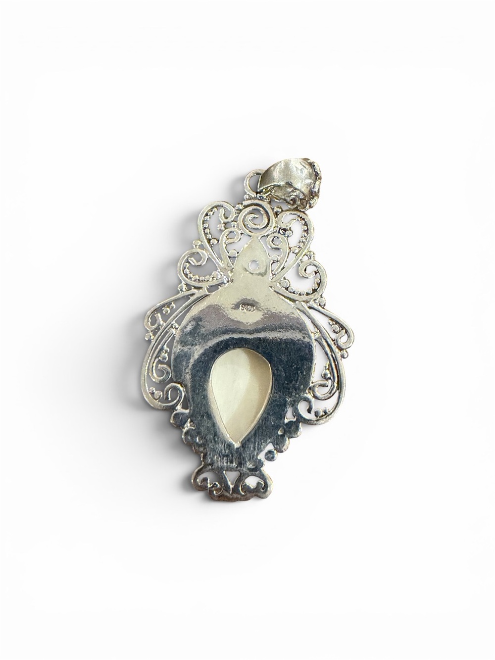 Blue Topaz sterling Balinese goddess or moon face design pendant 925 stamped - Picture 2 of 2
